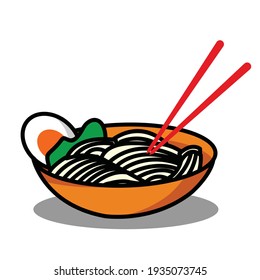 delicious noodle chopstick with egg and vegetable vector design