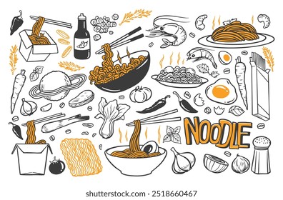 Delicious noodle doodle vector logo