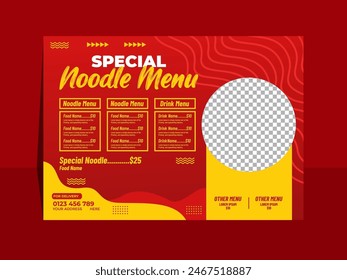 Delicious noodle Landscape menu template design