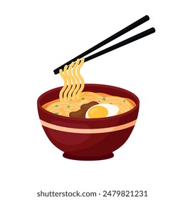 Delicious Noodle Ramen Japanese Food with Chopstick Vector Illustration Isolated on Transparent Background