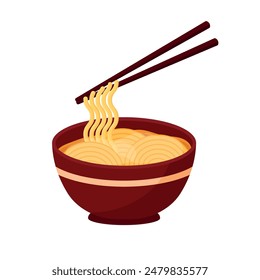 Delicious Noodle Ramen Japanese Food with Chopstick Vector Illustration Isolated on Transparent Background