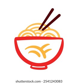 Deliciosa comida japonesa Ramen de fideos con Ilustración vectorial de arte de línea de palillos aislada sobre fondo transparente