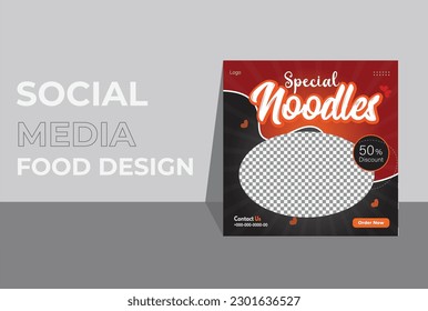 Delicious noodles food social media post banners templates. Fresh and healthy food menu social media post banner or editable square food banner template