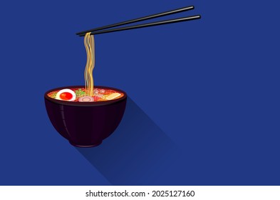 delicious noodles in a purple cup on a blue background.vector design