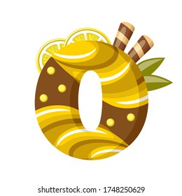 Delicious Number 0 in the form of sweets. Vector flat illustration