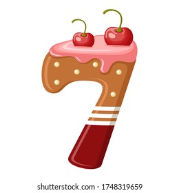 Delicious Number 7 in the form of sweets. Vector flat illustration