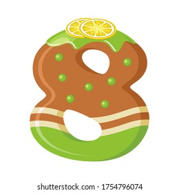 Delicious Number 8 in the form of sweets. Vector flat illustration