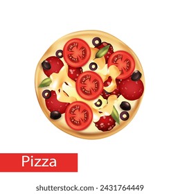 delicious olives and pepperoni pizza vector illustration