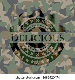 Delicious on camouflage pattern. Vector Illustration. Detailed.