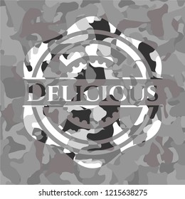 Delicious on grey camouflaged pattern