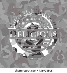 Delicious on grey camouflaged pattern