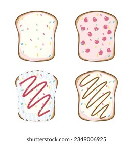 delicious open sandwich filled with whipped cream, sugar sparkle. cartoon style