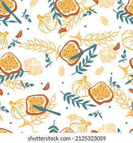 Delicious Organic Homemade Garlic Bread Vector Graphic Art Seamless Patter