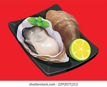 Delicious Oyster Shell fresh dish seafood Vector illustration 