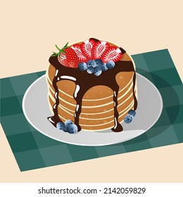 Delicioso panqueque con bayas en formato vectorial. Buena ilustración.