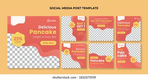 Delicious pancake social media post template. Food square banner for cake shop