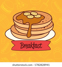 delicious pancake with syrup, breakfast concept vector illustration design