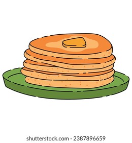Delicious pancakes with butter on a plate cartoon