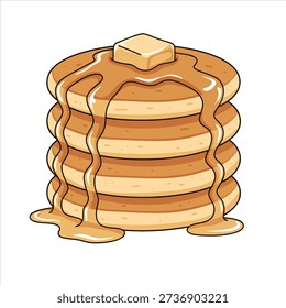 Delicious Pancakes Stack with Syrup and Butter Illustration