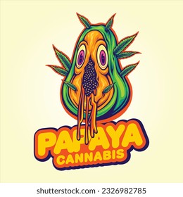 Delicious Papaya cannabis strain tropical flavor vector illustrations for your work logo, merchandise t-shirt, stickers and label designs, poster, greeting cards advertising business company or brands