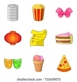 Delicious party icon set. Cartoon set of 9 delicious party vector icons for web design isolated on white background