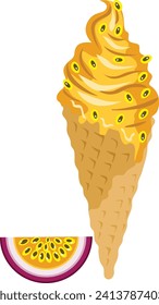 Delicious passion fruit ice cream cone
