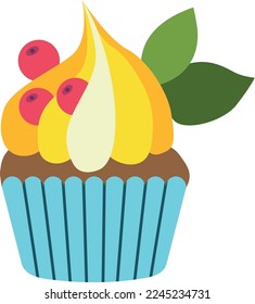 Delicious passtry icon. Fruit sweet cream muffin