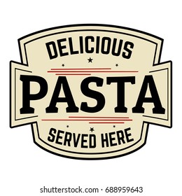 Delicious pasta label or icon on white background, vector illustration