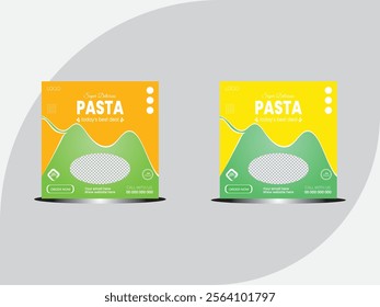 Delicious pasta social media post template. Fast food social media banner design. Marketing, advertising restaurant food menu banner design. Vector illustration, Square size burger food banner.