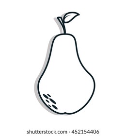 Delicious pear fruit isolated flat icon in black and white colors, vector illustration.