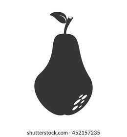 Delicious pear fruit isolated flat icon in black and white colors, vector illustration.