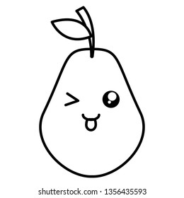 delicious pear fruit kawaii character