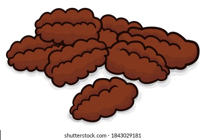 Delicious pecan nuts in cartoon style, isolated over white background.