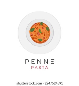 Delicious Penne Pasta Illustration Logo On A White Plate