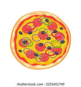 Delicious pepperoni pizza. Fast food Illustration. Vector EPS10