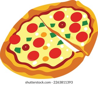 Delicious Pepperoni Pizza on White Background. Vector Illustration. This vector art features a mouth-watering pepperoni pizza on a white background. The pizza is piled high with melted cheese.