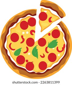 Delicious Pepperoni Pizza on White Background. Vector Illustration. This vector art features a mouth-watering pepperoni pizza on a white background. The pizza is piled high with melted cheese.