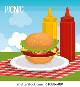 delicious picnic scene icons