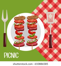 delicious picnic scene icons