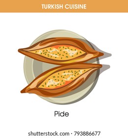 Delicious Pide on plate from traditional Turkish cuisine