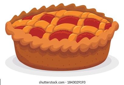 Delicious pie with cranberries jam in cartoon style, isolated over white background.