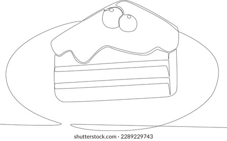 A delicious piece of cake for breakfast. Breakfast one-line drawing