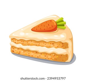 Delicioso trozo de tarta de zanahoria. Ilustración dibujada a mano por vectores. Aislado sobre un fondo blanco