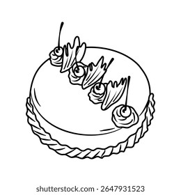 A delicious piece of chocolate layer cake topped with whipped cream and a cherry is isolated on a transparent background, perfect for dessert-themed projects.