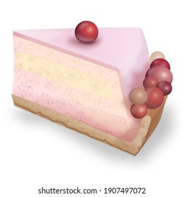 Delicioso trozo de delicado pastel rosa con postre de bolas rosas