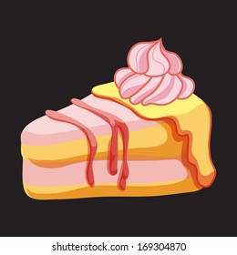 Delicious piece of strawberry cake. Vector illustratoin.