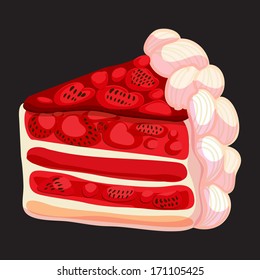 Delicious piece of strawberry cake. Vector illustration.