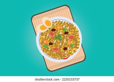 Delicious pilaf with egg vector illustration