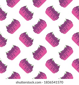 Delicious pink cake ,seamless pattern on white background.