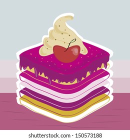 a delicious pink cake with a strawberry in a white background